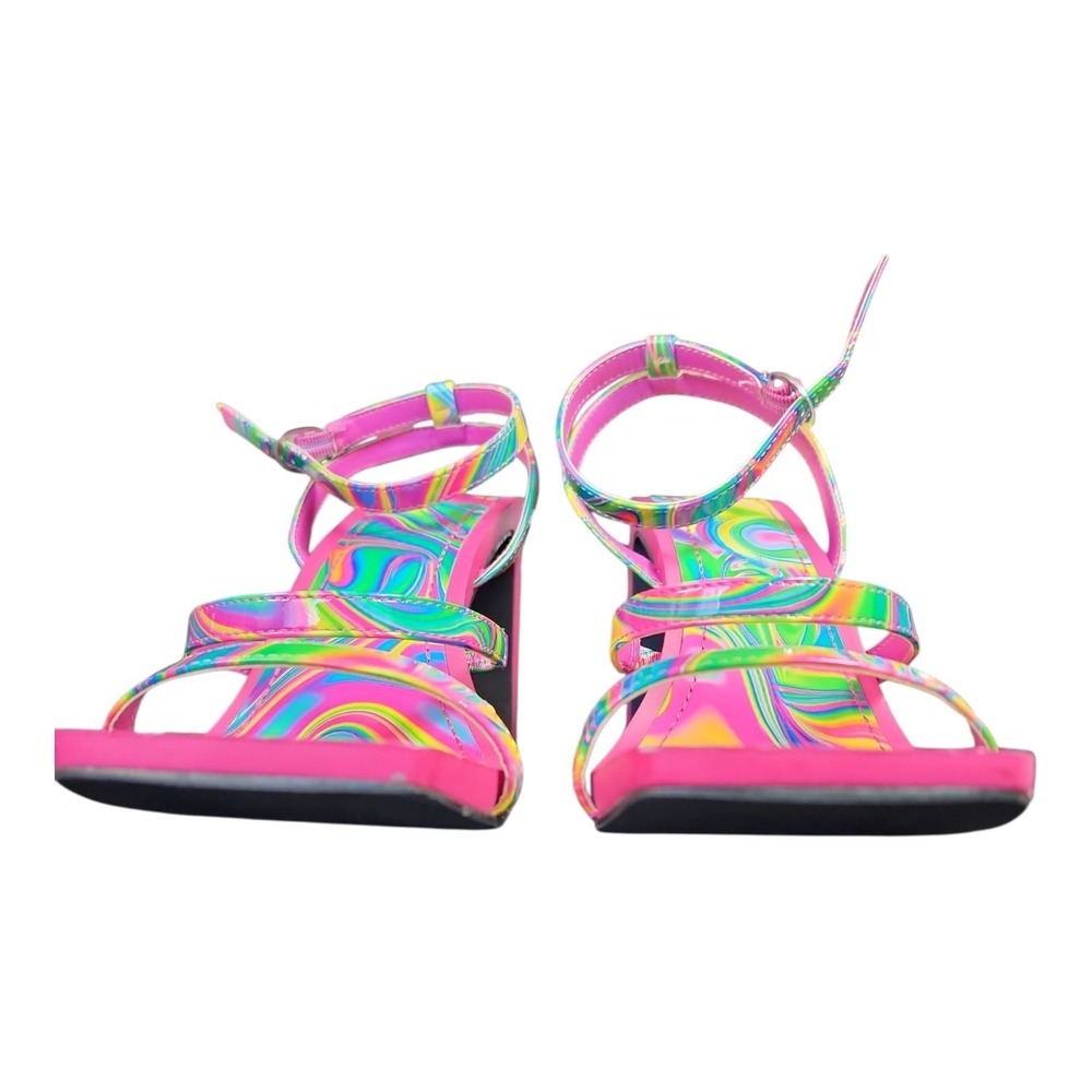 Bamboo Heels Swirl Print Open Toe Block Ankle Str… - image 2